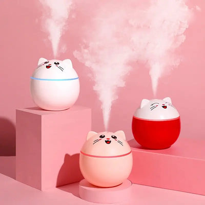 Cute mini humidifier in three colors with cat face design and mist spray for home decor