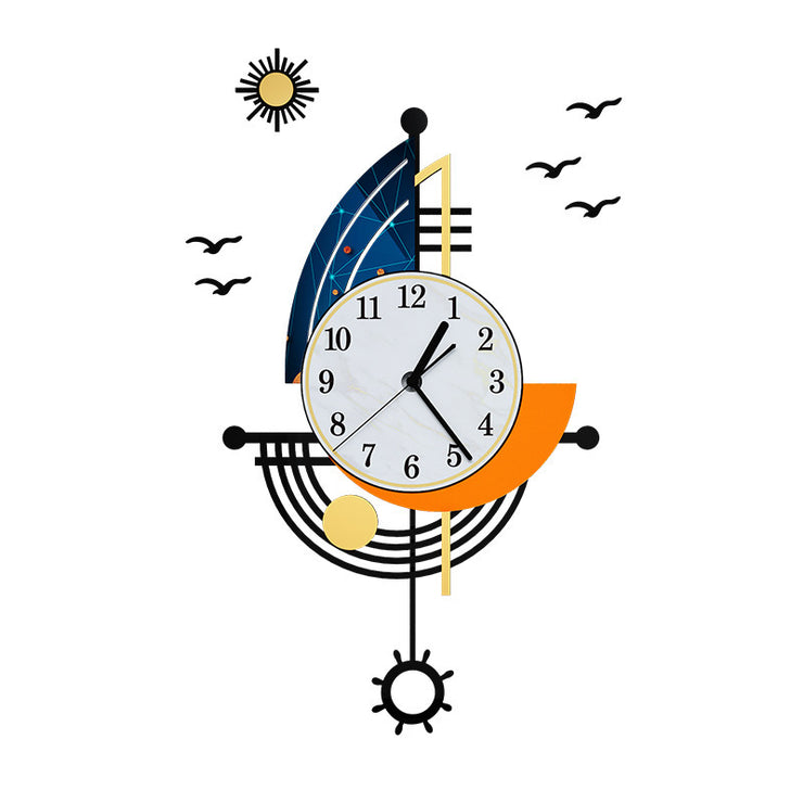 Stylish luxury wall clock decoration with a modern design featuring geometric shapes and vibrant colors