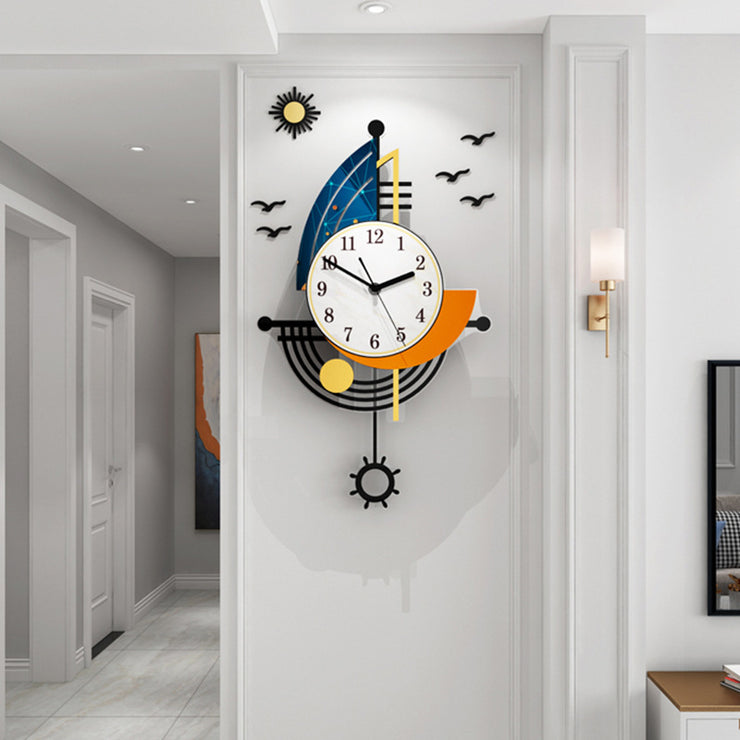 Stylish luxury wall clock decoration featuring a modern design with vibrant colors and unique shape